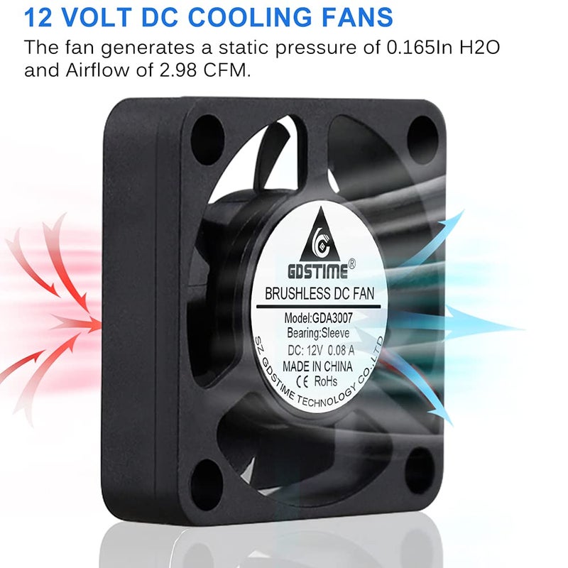 GDSTIME 30mm x 30mm x 7mm PH 2.0 12v Dc Brushless Cooling Fan - Image 4